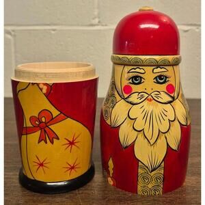 Vintage Russian Santa Claus Wooden Bottle Doll